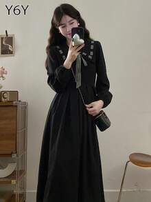 Y6Y 2025 Autumn/Winter Youthful Black Peter Pan Collar Slimming Black Dress For Women - Black - View 8
