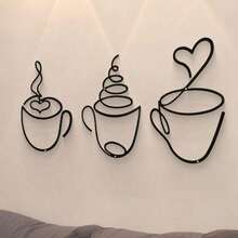 3pcs Modern Black Metal Coffee Cup Wall Art, Sculptural Pattern, Cultural Theme Wall Decor, Suitable For Living Room, Dining Room Backdrop, Indoor Decoration - Luxury Iron Wall Hanging Art, Room Decor, Bedroom Decor, Home Decor, Wall Decor, Kitchen Decor, Use This Set Of 3 Metal Coffee Cup Wall Art To Add Charm To Your Kitchen. - Multicolor - View 7