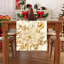 1pc Gold Flower Print Table Runner, Christmas Holiday Decor, Dining Party Accessory, Farmhouse Tabletop Decor, Suitable For Kitchen Table, Coffee Table, Cabinet, Party, Wedding, Holiday Decoration - Gold - View 7