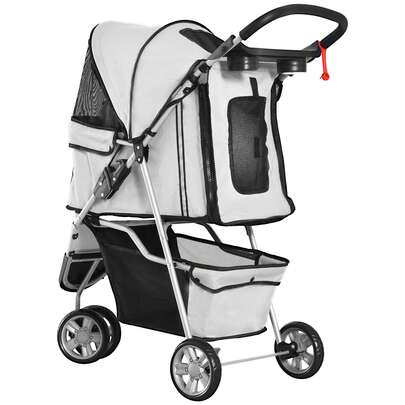 PawHut Dog Stroller, Dog And Cat Cart, Multicolor (Gray)