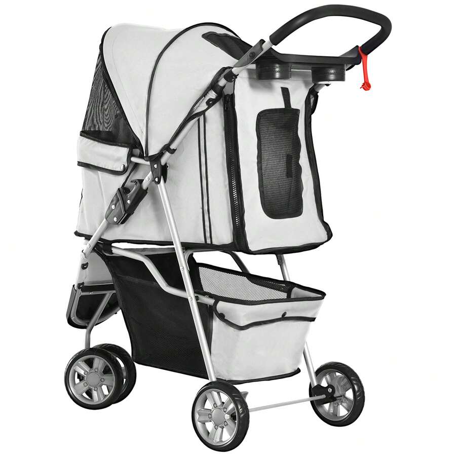 PawHut Dog Stroller, Dog And Cat Cart, Multicolor (Gray) - 灰色 - View 1