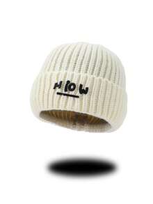 1pc Women's Letter Decor Knitted Knitted Hat, Outdoor Sun Protection Hat - Knitted Hat - View 2