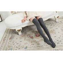 Women Thigh High Socks Extra Long Cotton Knit Warm Thick Tall Long Boot Stockings Leg Warmers,28126060 - 灰色 - 查看 5