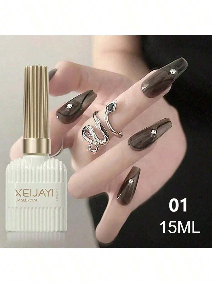 XEIJAYI 1瓶15毫升果冻水晶凝胶指甲油，半透明黑色，带有透明冰晶效果 - 可卸除（UV/LED灯） - 非常适合DIY美甲，送给女性的礼物 - 黑色 - 查看 1