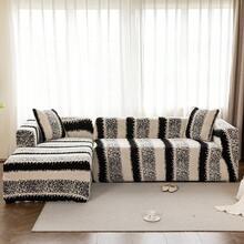 L Shape Sofa Cover For Sectional Sofa Couch Slipcover Stretch Velvet Sofa Slipcover For 3+3 Seat Sofa / 3+4 Seat Sofa Elastic Cozy Warm, Pet-Friendly Anti-Slip Anti-Dirt Furniture Protector, 2Pcs/Set Dual-Color Jacquard Plush Sofa Slipcovers, Includes 2 Pillow Cases For Universal Arm L Shape Sofa - 黑色 - 查看 11