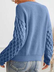 Women's Winter Pullover Sweater Casual Long Sleeve Round Neck Loose Thick Knit Pullover Shirt - 藍色 - 查看 2