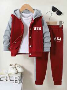 Toddler Boys' Letter Print Baseball Jacket And Pants Set - Red - View 1
