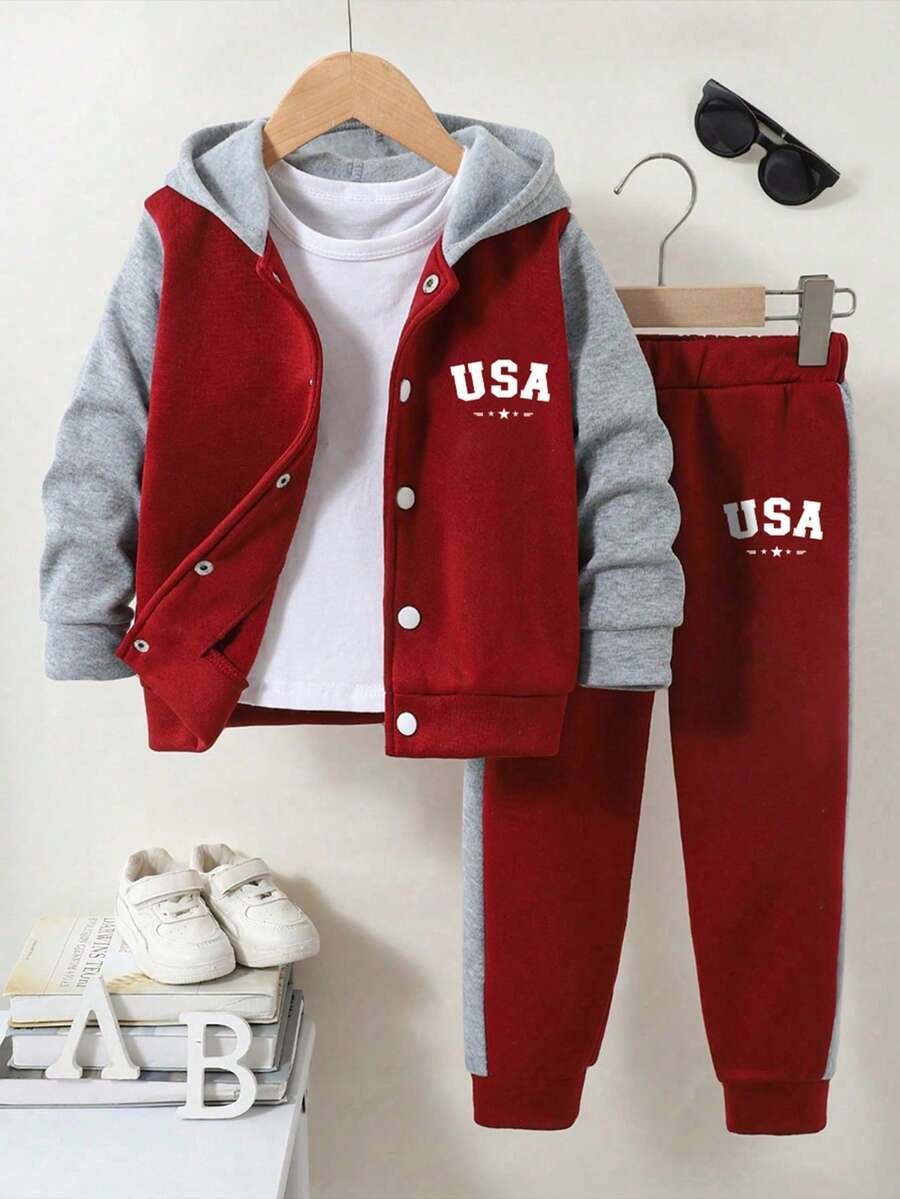 Toddler Boys' Letter Print Baseball Jacket And Pants Set - Red - View 1