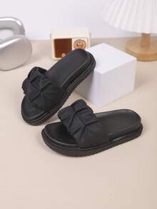 Children's Fashion Slippers, New Summer Thick Bottom Pleated Design Stylish, Comfortable Flat Slippers - Black - View 5