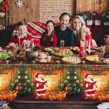 TFKI Christmas Tablecloth Christmas Vinyl Flannel Backed Tablecloth Rectangle Washable Santa Claus Fireplace Table Cover For Xmas Winter Holiday Party Supplies 54 X 84 Inch - Multicolor - View 4