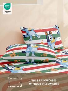 Bluey 1/2pcs Cartoon Christmas Breathable Pillowcase, Soft And Skin-Friendly, Bluey Red And Green Christmas Cartoon Pattern, Christmas Bedding, Soft Pillow Cover, With Envelope Closure, Wrink-Free, Christmas Pattern Pillowcase, Better For Hair Skin Sleep, Pillow Covers Without Filling For Bedroom, Pillow Cases, Christmas Pillow, Christmas Pillow Covers