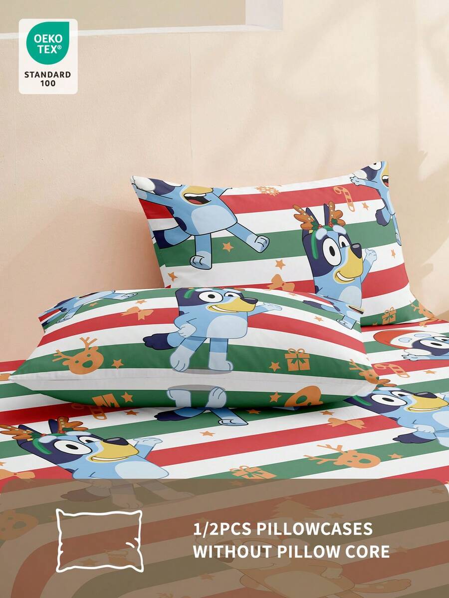 Bluey 1/2pcs Cartoon Christmas Breathable Pillowcase, Soft And Skin-Friendly, Bluey Red And Green Christmas Cartoon Pattern, Christmas Bedding, Soft Pillow Cover, With Envelope Closure, Wrink-Free, Christmas Pattern Pillowcase, Better For Hair Skin Sleep, Pillow Covers Without Filling For Bedroom, Pillow Cases, Christmas Pillow, Christmas Pillow Covers