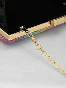 Geantă de seară în formă de cutie pentru femei, cu dungi curcubeu, design simplu și sclipici, pentru nuntă romantică, poșetă pentru ocazii formale, geantă de mireasă, geantă pentru rochie de gală formală cu lanț - Multicolor - Vizualizare 7