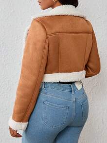 Chaqueta Con Forro De Peluche De Estilo Abierto Y Con Cremallera Casual Para Mujer,Otoño E Invierno,Chamarra,Abrigos Para Mujer Invierno,Cazadora - Marrón - Ver 2