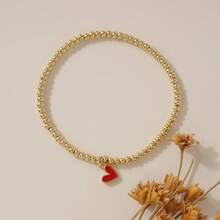 1PC Bohemian Minimal Copper Bead Bracelet, Colorful Single Sided Heart Shaped Copper Pendant Bracelet, Gold Bead Bracelet, Gold Bead Elastic Bracelet, Adjustable Bracelet, Lucky Bracelet, Stackable Bracelet, Couple Bracelet, Friend Gift, Birthday Gift, Friend Gift, Sisters Bracelet, Family Gift, Valentine's Day Gift, Christmas Gift