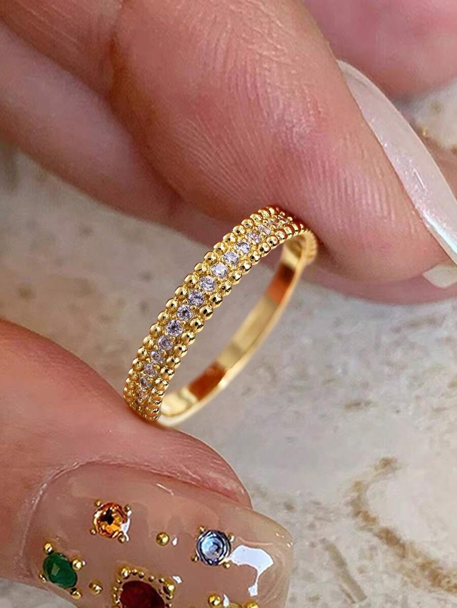 1 Pc S925 Sterling Silver Exquisite Round Bead Micro Inlaid Ring For Women Fine Ladies Jewelry Gift Party Gift Birthday Gift Daily Wear