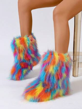 Nya plyschiga ankelstövlar, varma konstlädda termofodrade stövlar till halva vaden, moderiktiga och söta snöstövlar för vintern