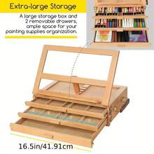 Wooden 3-Drawer Storage Box Easel Portable Artist Desktop Box for Drawing Sketching - Camel - Ver 4