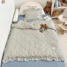 Muslin Duvet Cover With Ruffled Edges, 1 Piece Cotton Comforter Cover 47X59'', Pattern 2-Layer Gauze Bedding, No Quilt Or Pillowcases, Bedroom Essential - 時尚藍色花卉 - 查看 12