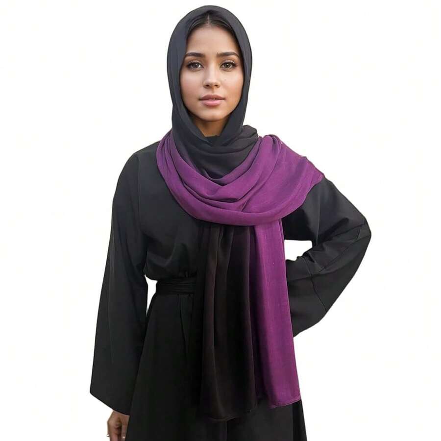 Gradient Dual Color Scarf,Elegant Ombre Headwraps Hijab, Modal Cotton Feel Lightweight Sunscreen Shawls For Women,10#Blackpurple - 10#黑紫色 - 查看 1