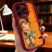 Cubierta de teléfono con diseño de dibujos animados para iPhone color naranja con estampado de chica egipcia estilo antiguo ideal para biblioteca o casa Aplicable a teléfonos Apple y Galaxy - Burdeos - Ver 7