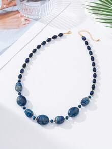 Kalung Manik-Manik Asimetris Warna Burgundy, Kalung Choker Minimalis Chic, Gaya Hiphop - Biru - View 5