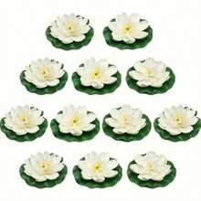12pcs Elegant Green Leaf White Water Lilies - Durable Plastic Artificial Lotus, Suitable For Aquarium And Home Decoration, Outdoor Pond Decoration, Gifts - Multicolor - View 3