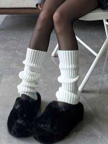 1 Cặp quần tất len giữ ấm chân cho nữ mùa thu/đông ấm áp màu đen, trắng, hồng kẻ sọc dọc, phong cách Lolita ngọt ngào đa năng, quần tất giữ ấm chân JK, dài 40cm (Màu sắc hơi khác biệt) - màu đen - Xem 7