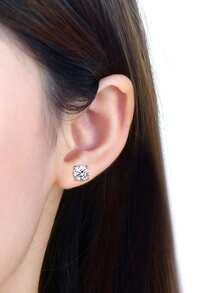 XUJIA 1對 2.0CTW. 莫桑石耳環 女款 925純銀螺絲耳釘 6.5mm D色 VVS1 圓形莫桑石珠寶禮物 - 銀色 - 查看 4