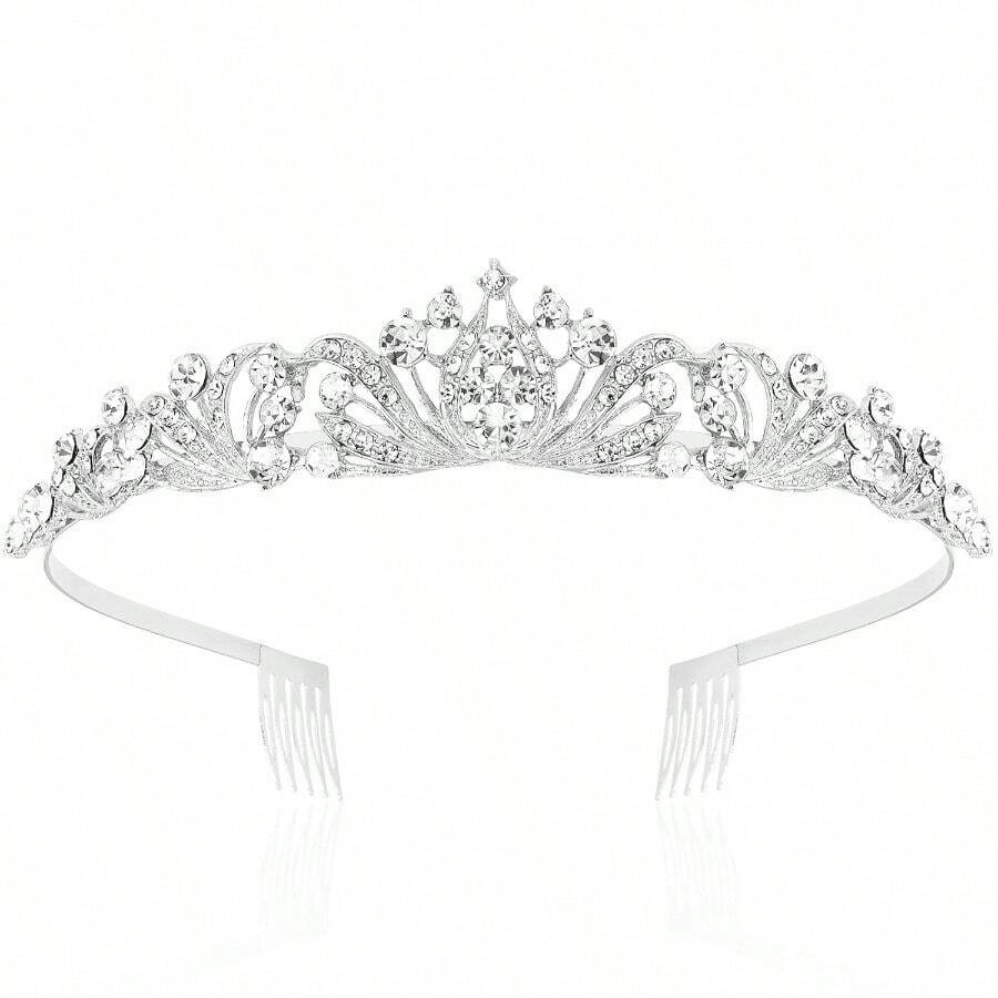 GSYY Silver Tiara And Crown For Wen Girls Crystal  Tiaras For Bride Princess Bridal Tiara Quinceanera Crown For Birthday M Halloween Colay Hair Accessories - 銀色 - 查看 1
