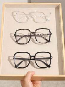 Juego de 3 gafas de mujer con marco cuadrado grande de plástico, de estilo clásico y moderno, sencillo, para oficina, lectura, tomar fotos, uso diario y protección ocular, accesorios de ropa - Multicolor - Ver 6