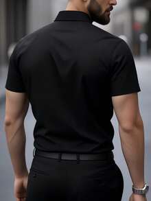 Stylish Men's Short-Sleeved Shirt With Lapel And Buttons For Summer. - Black - View 3