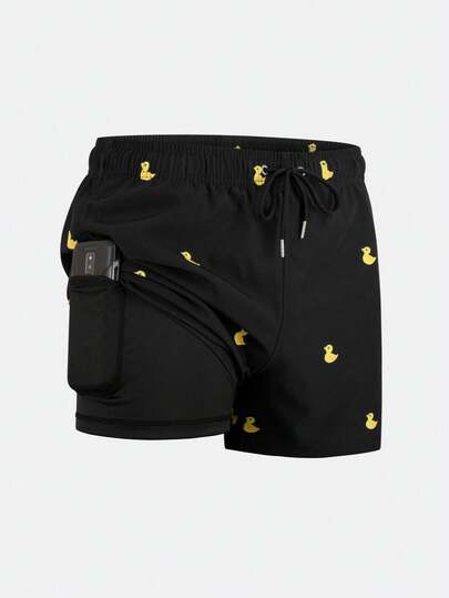 Men's Simple Shorts With Lining, Swim Trunks With Pockets, Beach Shorts
