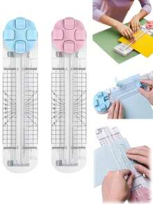 1Pcs Pink/Blue 4-In-1 Paper Cutter, Multi-Functional Paper Cutter, Equipped With Straight, Wavy, And Scoring Blades, Suitable For Craft Paper, Cardstock, Labels, Photos, And Postcards, Ideal For Home Crafts, Parent-Child Diy Activities, And School Class Craft Projects. - Multicolor - View 2