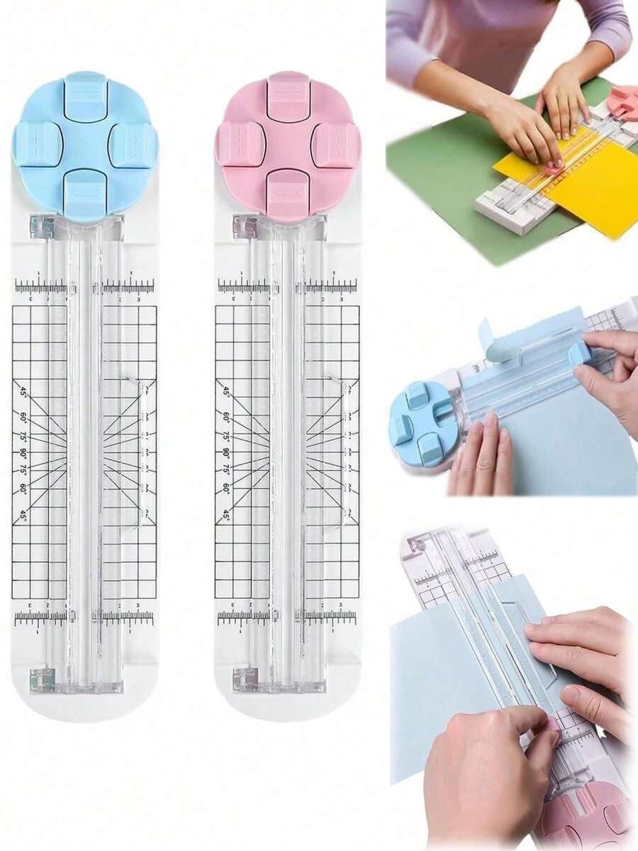 1Pcs Pink/Blue 4-In-1 Paper Cutter, Multi-Functional Paper Cutter, Equipped With Straight, Wavy, And Scoring Blades, Suitable For Craft Paper, Cardstock, Labels, Photos, And Postcards, Ideal For Home Crafts, Parent-Child Diy Activities, And School Class Craft Projects.
