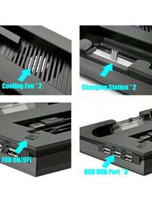 适用于 PlayStation 4 Slim/Pro 的垂直散热支架散热器、带双摇杆的 USB 供电充电底座以及 PlayStation 4 Slim Pro 的 3 端口扩展坞。 - 彩色 - 查看 10