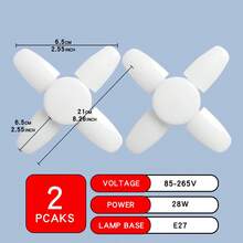 1/2/4pcs E27 LED Bulb Fan Blade Timing Light - AC85-265V, 28W, Foldable Ceiling Light, 3D Printed Design, For Indoor Use, No Battery Required, Modern Indoor Ceiling Lighting, Sturdy And Durable Structure, LED Bulb - Folding Leaf Light White Light - View 11