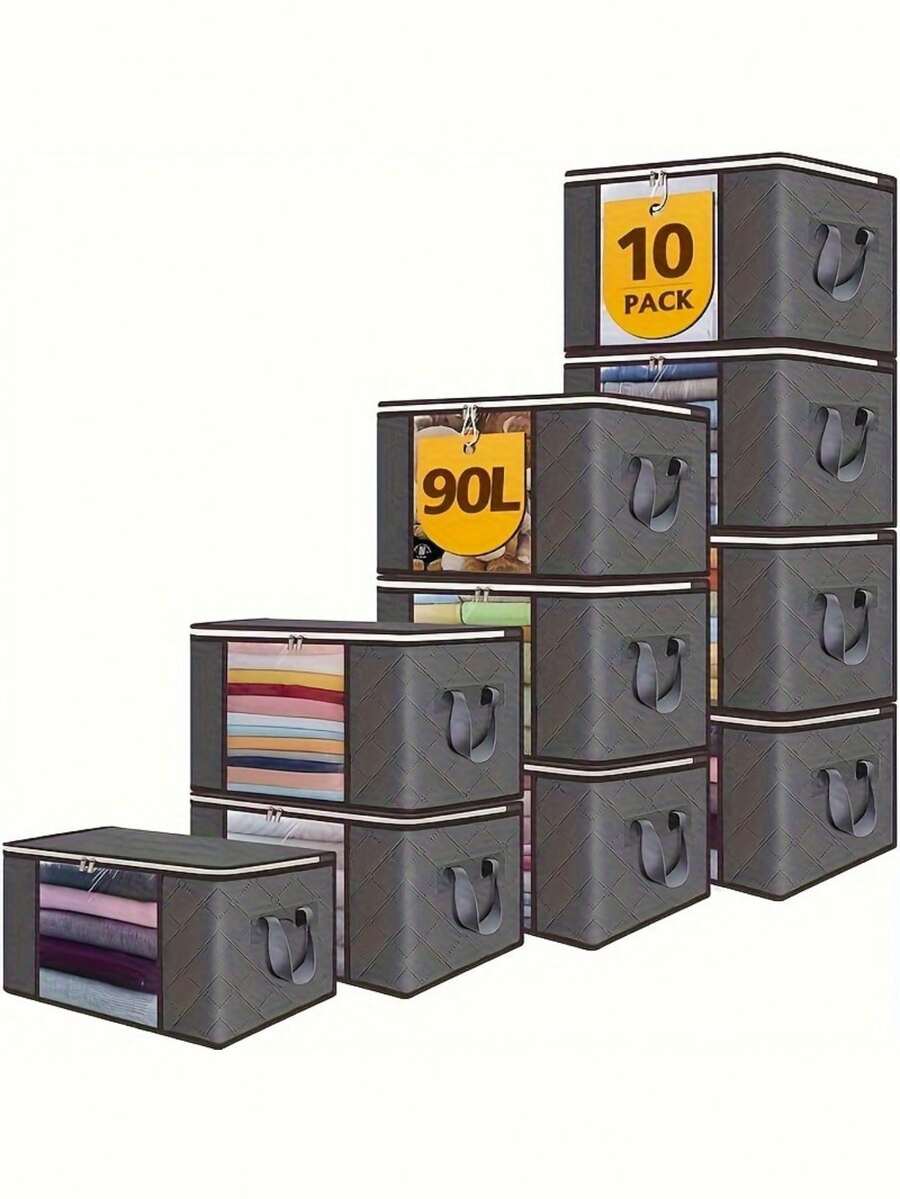 90l Large Storage Bags, 5 Packs Closet Organizers And Storage, Clothes Storage Bins With Lids, Foldable Blanket Storage Bags With Zippers, Clear Window And Reinforced Handles, Clothes Storage Bins With Lids, Foldable Storage Containers With Reinforced Handles For Clothing, Blanket, Bedding, Comforter(Grey, Navy Blue, Pink)