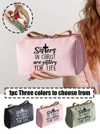 1 pieza Bolsa de maquillaje portátil con diseño de cruz y algunas letras, bolsa cosmética multifuncional con cremallera de cuero, bolsa de maquillaje, bolsa de cuidado de la piel, botiquín médico de emergencia portátil, bolsa de medicina de viaje al aire libre