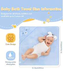 Baby Bath Towel - Suitable For Both Baby Boys And Girls; Ultra-Soft Microfiber Baby Bath Towel With Unique Animal Cartoon Design, A Must-Have For New - Multicolor - View 2