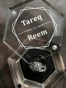 Customize 1pc Personalized Acrylic Wedding Ring Box, Customize Name And Date Pattern Ring Box, Heart-Shaped/Hexagonal Ring Box, New Wedding Gift, Wedding Party Gift, Bride Gift, Suitable For Him/Her, Boyfriend, Girlfriend, Couple, Wife, Husband, Anniversary, Wedding, Valentine's Day, Unique Gift - Multicolor - View 6