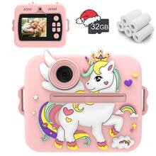 Fotocamera istantanea per bambini, fotocamera istantanea per bambini con 3 rotoli di carta per stampa e 5 penne colorate, regalo di Natale e compleanno, giocattolo fotografico ideale per la creatività e il divertimento, regalo per bambini e bambine 3-12 anni (rosa/verde/viola). Opzioni disponibili: singola macchina fotografica o set da 32GB con 5 rotoli di carta - Natale, compleanno, Capodanno, Ognissanti - ZSK-Multicolore - Visualizzare 16