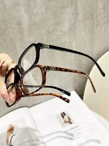 2 piezas Gafas de mujer de plástico con montura cuadrada pequeña, de estilo moderno y sencillo, a juego con todo, transparentes, para accesorios de moda de mujer para volver al colegio, fotografía callejera, vida diaria, atuendo de oficina, estilo casual de negocios - Multicolor - Ver 4