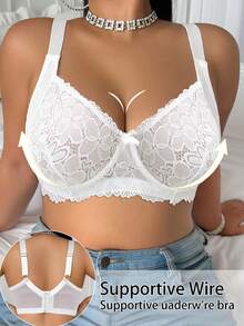 Plus Size Women Comfortable Daily Fashion Lace Patchwork Underwire Bra - White - View 6