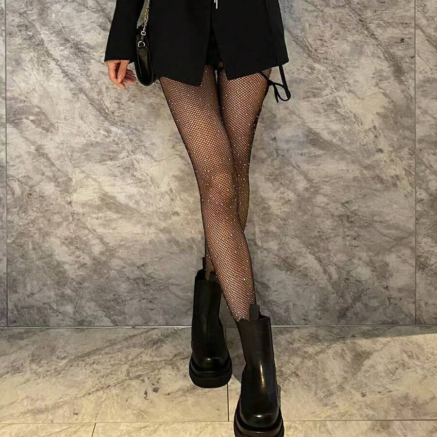 1 Pair Of Fishnet Stockings With Sparkling Rhinestones, All-Season Tights, Is A Must-Have Item For Fashion-Forward Women. This Elegant And Shiny Stocking Is Suitable For Parties, Performances, And Special Occasions. As A Party Accessory, It Can Create An Enchanting Look, Making It Perfect For Valentine's Day Gifts And Date Nights. - Multicolor - View 1