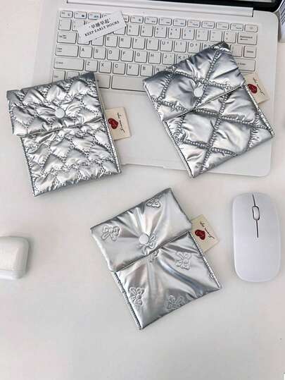 محفظة عملات بشكل قلب لامع وربطة عنق، حقيبة عملات متعددة الوظائف، حقيبة تخزين فوط صحية محمولة للطلاب