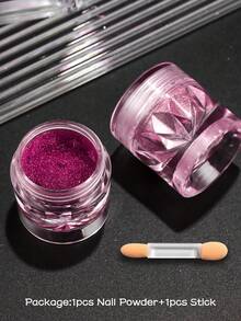 1盒粉色美甲魔镜粉霓虹颜料粉亮粉色美甲饰品，含海绵棒装饰，DIY新年美甲用品 - 玫紅色 - 查看 5