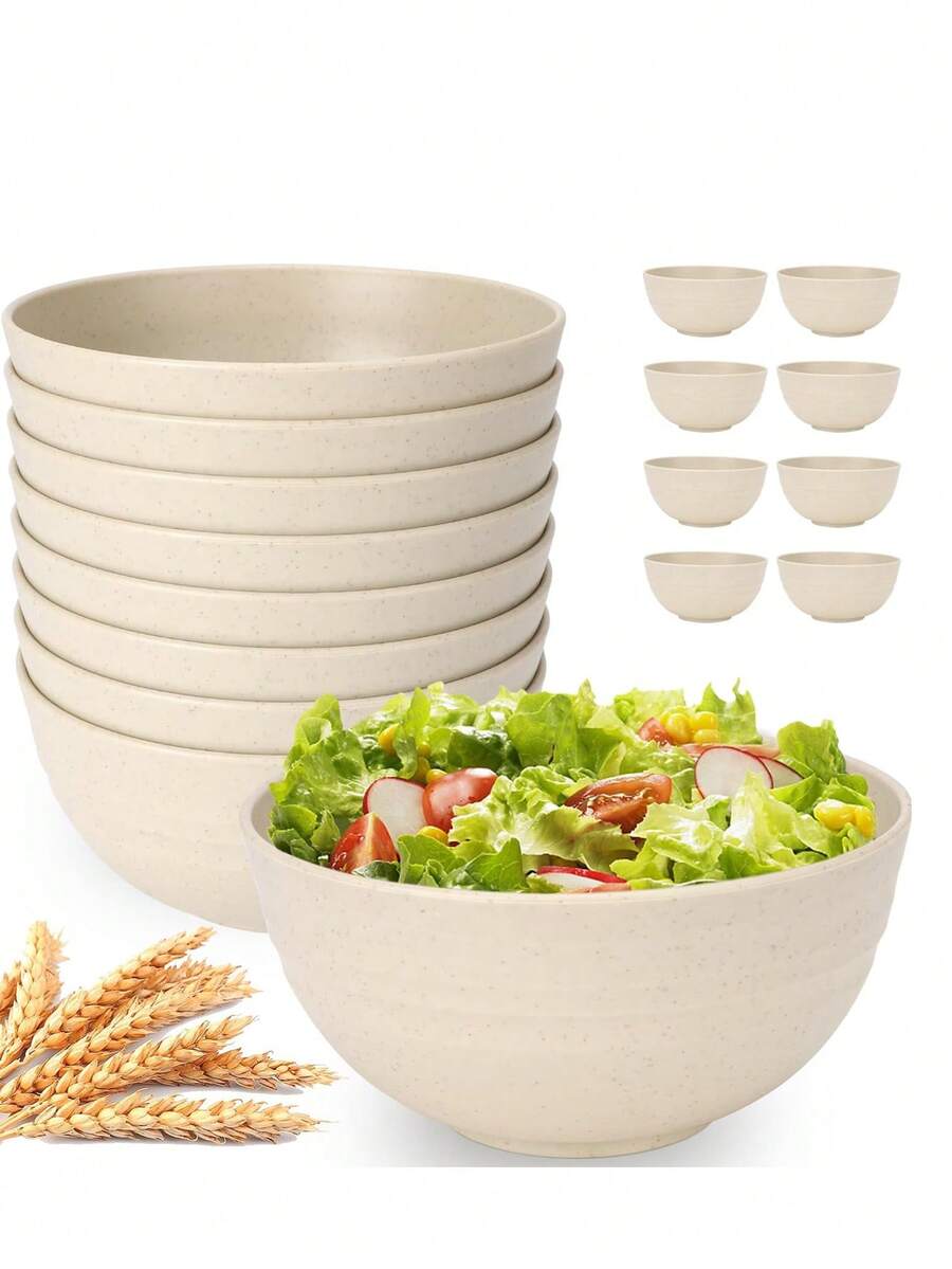 3/6件套防碎麦片碗，26盎司小麦秸秆碗，微波炉和洗碗机适用，可重复使用塑料碗，适用于盛汤、沙拉、米饭、零食，米色 - 彩色 - 查看 1