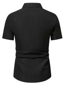 Stylish Men's Short-Sleeved Shirt With Lapel And Buttons For Summer. - Black - View 4