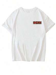 Summer T-Shirt, Simple Fashion Striped Design, English Print, Casual Round Neck White Short Sleeve T-Shirt, Elegant And Versatile Women's Top, Amore - 白色 - 查看 5